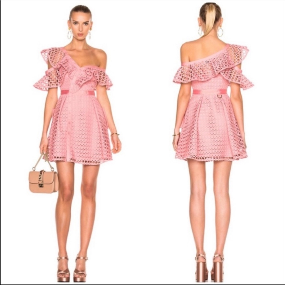 Self Portrait Guipure Frill Dress Pink - Like New